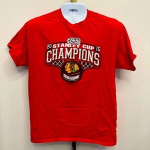 2015 Stanley Cup Champion Chicago Blackhawks Tee Red Short Sleeve Logo T-Shirt